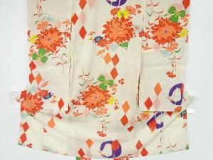 アンティーク　絽草花にチューリップ・菱模様着物
